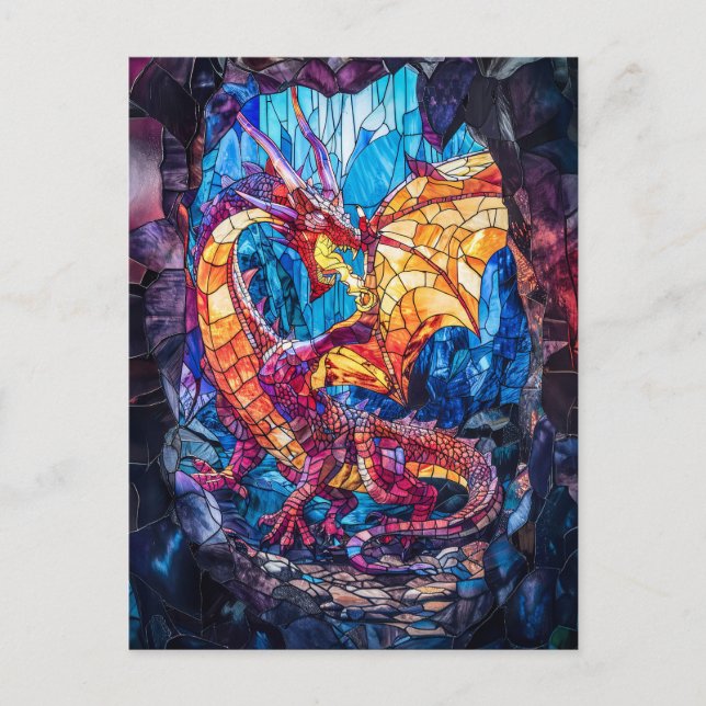 Feueratmendrache in Höhle Postkarte (Vorderseite)