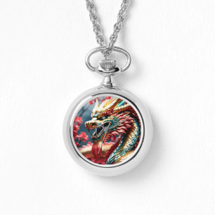 Feueratmung Drache Gold Blau und Rot Waage Armbanduhr