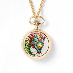 Feueratmung Drachen rot, grün und gelb Armbanduhr