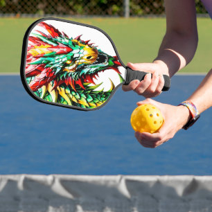 Feueratmung Drachen rot, grün und gelb Pickleball Schläger