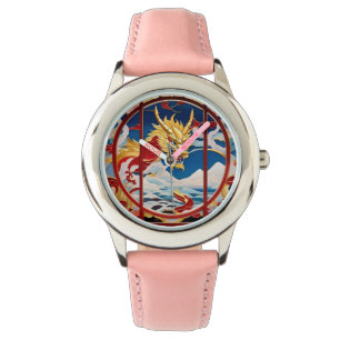 Feueratmungsdrache Gold und Rot Armbanduhr