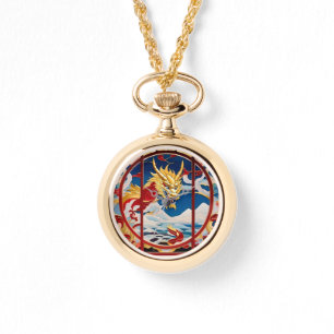 Feueratmungsdrache Gold und Rot Armbanduhr