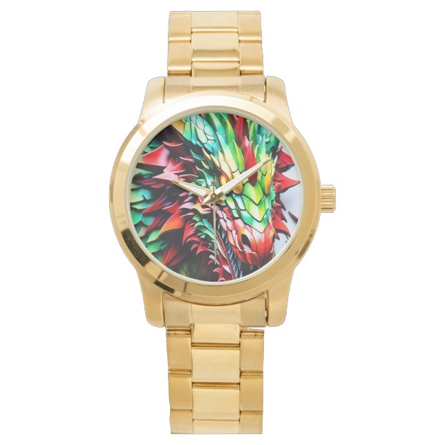 Feueratmungsdrache grün und rot armbanduhr (Vorderseite)