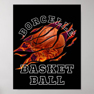 Feuerball-Baskerball im schwarzen Hintergrund Poster