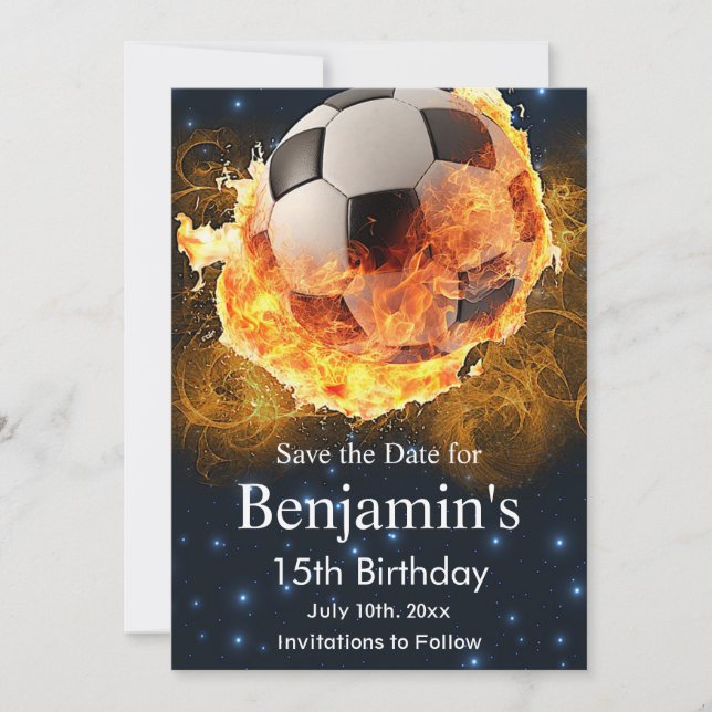 Feuerball, Fußball, Futbol Birthday Save The Date (Vorderseite)