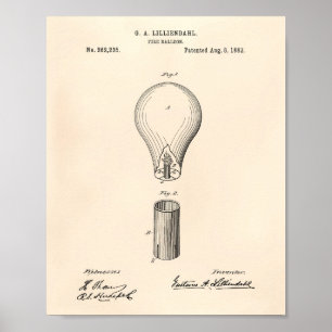 Feuerballon 1882 Patent Kunst Alte Papiere Poster