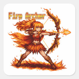 Feuerbogenschütze Pixel Art RPG Fantasy Flammenkri Quadratischer Aufkleber
