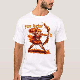 Feuerbogenschütze Pixel-Art-RPG-Fantasy-Flammenkri T-Shirt