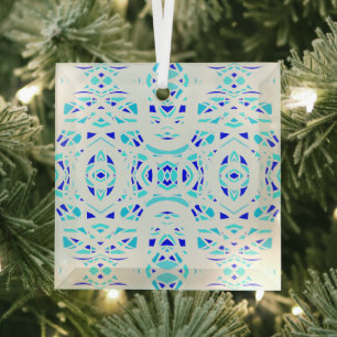 Feuerbrand Blau Weiße Abstrakte Gouache-Kunst Ornament Aus Glas
