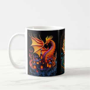 Feuerdrache Burg Fantasie Mythische Kreaturen Kaffeetasse