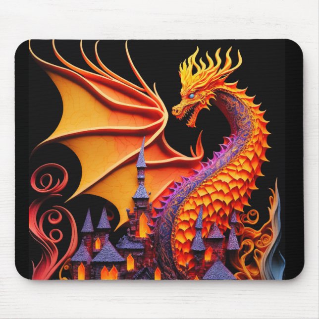 Feuerdrache Burg Fantasie Mythische Kreaturen Mousepad (Vorne)