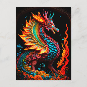 Feuerdrache Burg Fantasie Mythische Kreaturen Postkarte