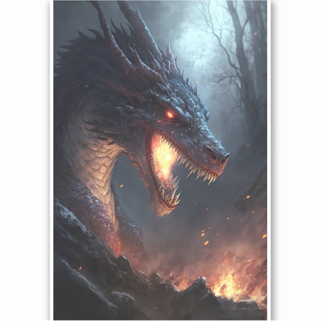 Feuerdrache Fantasy Art Sticker (Vorderseite)