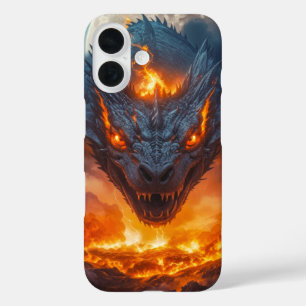 Feuerdrache unter Vollmond-Fantasie iPhone 16 Hülle