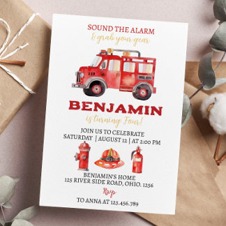 Feuerfahrzeug Geburtstag Einladung Feuerwehrmann P