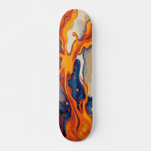 Feuerflammen-Malerei Abstrakte Kunst auf Blau und  Skateboard