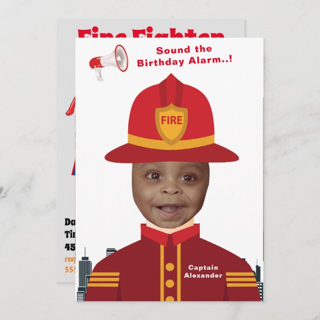 Feuergefechte Kinder Fotovorlage Geburtstag Einladung (Vorne/Hinten)