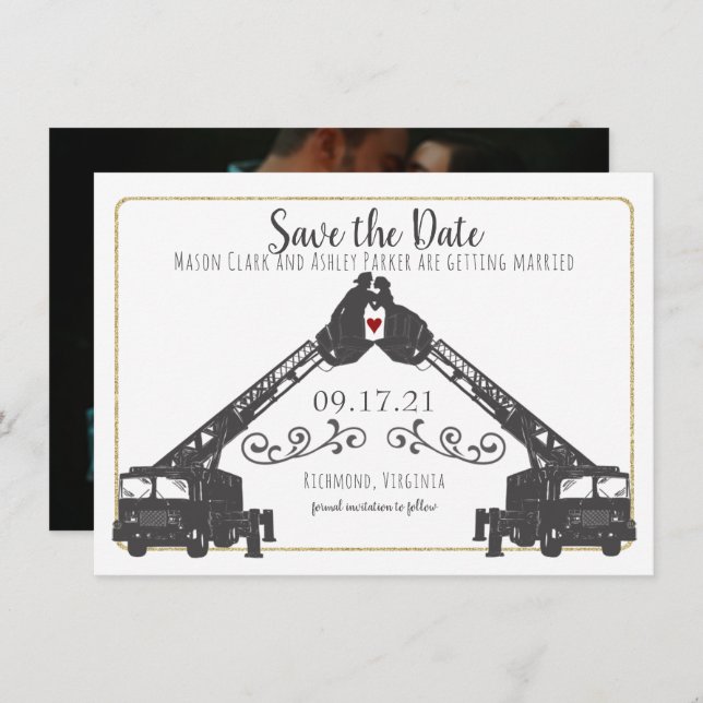 Feuergefechte Save the Date mit Foto Einladung (Vorne/Hinten)