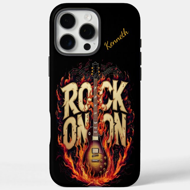 Feuergitarre mit felseninspiriert Typografie Case-Mate iPhone Hülle (Rückseite)