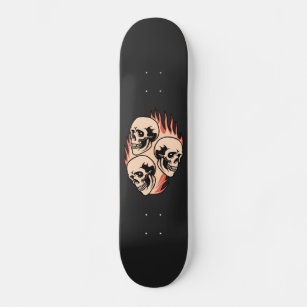 Feuergotische Coole Schwarze Flammenskullen Skateboard