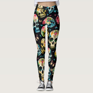 Feuerhaarhalloween farbiger Schädelprint Leggings