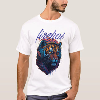 Feuerhaariger Tiger mit Kopfhörergrafik T-Shirt