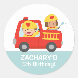 Feuerkämpfer Junge im rotes Runder Aufkleber