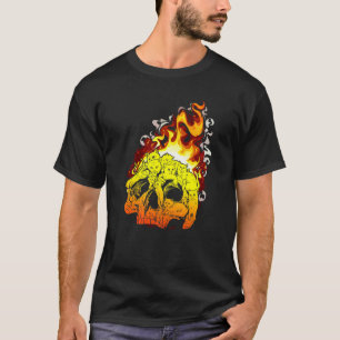 Feuerkatze Brennender Kopf Schädel Kopf Knochen Sc T-Shirt