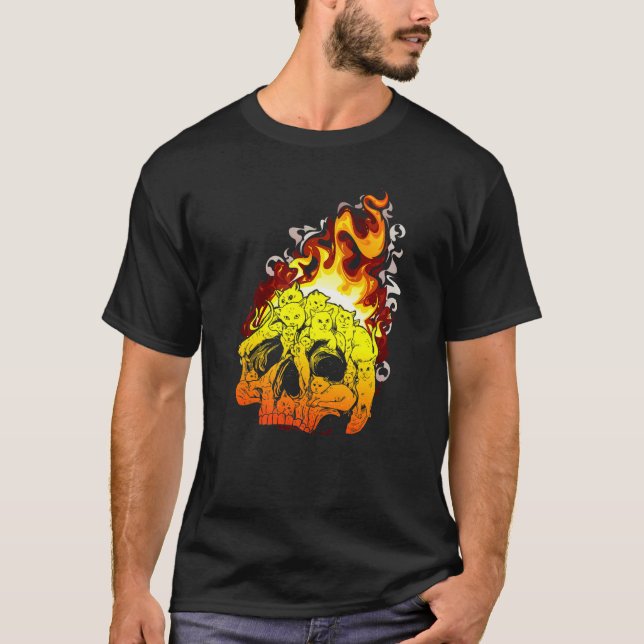 Feuerkatzenschädel Kopf Schädelknochen Schädel T-Shirt (Vorderseite)