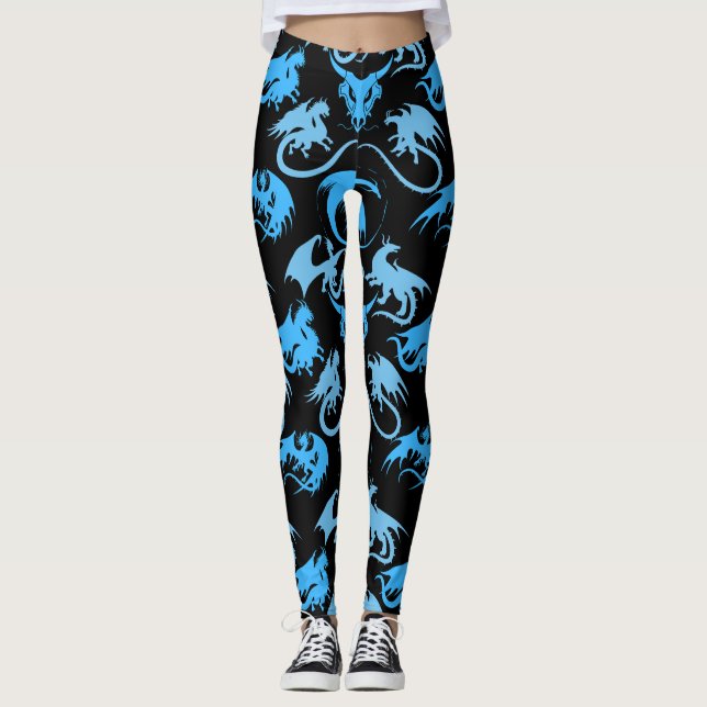 Feuerklappen Muster LBlue Black BG Leggings (Vorderseite)