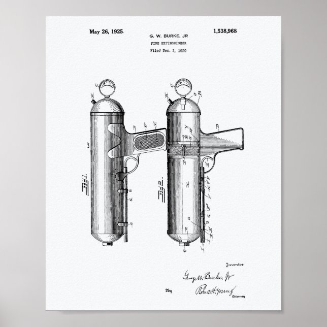 Feuerlöscher 1925 Patentart - Weißbuch Poster (Vorne)