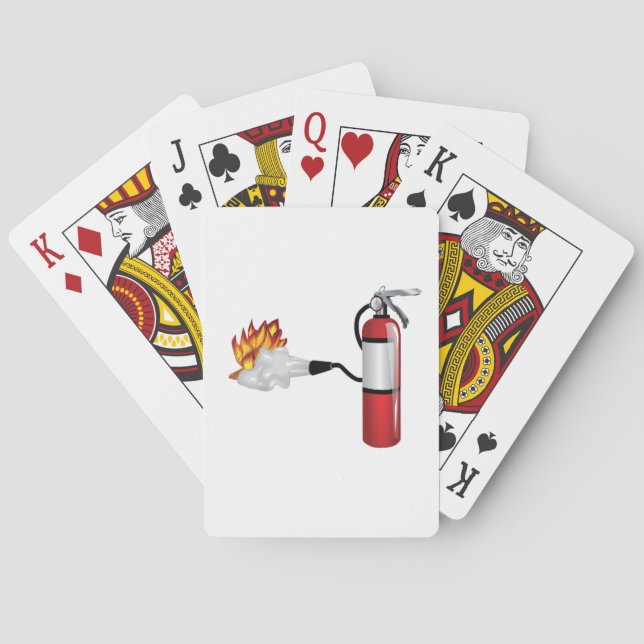 Feuerlöscher, der heraus Feuer-Spielkarten setzt Spielkarten (Rückseite)