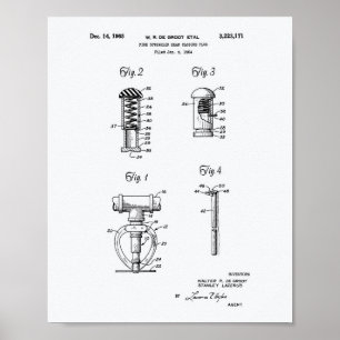 Feuerlöscher-Sprinklerkopf 1965 Patentkunst - Weiß Poster