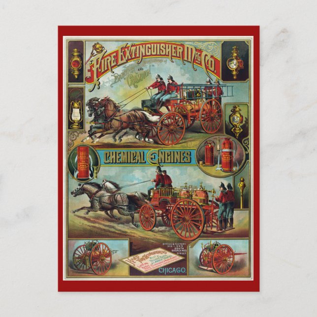 Feuerlöscher und chemische Motoren Postkarte (Vorderseite)