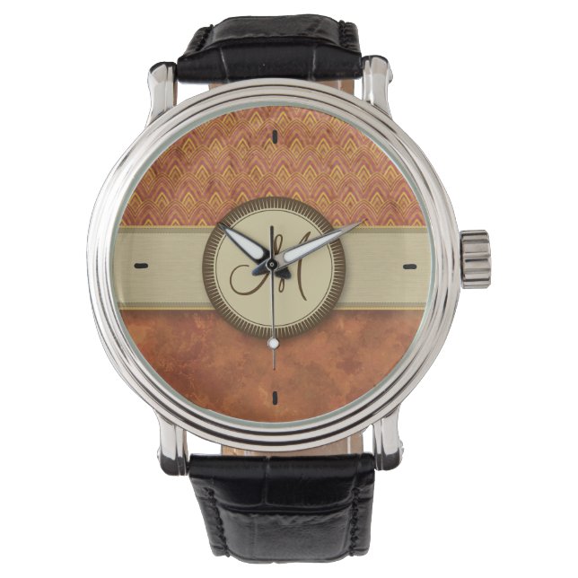 Feuermuster mit Monogramm von Phönixen Armbanduhr (Vorderseite)