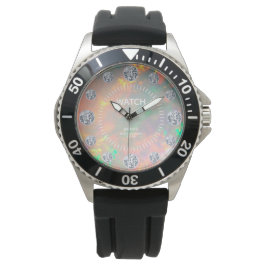 Feueropal Diamond Solitaire Dial Individuelle Name Armbanduhr