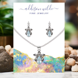 Feueropal-Rainbow-Edelstein-Netzklace-Display-Kart Visitenkarte