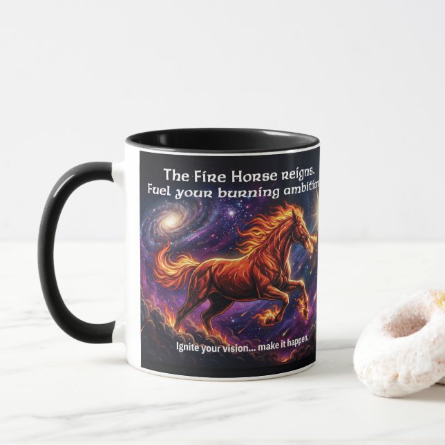 Feuerpferd "Brennende Ambition" Tasse (Mit Donut)