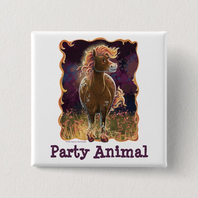Feuerpferd zur Partyzeit Button (Vorderseite)