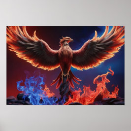 Feuerphoenix: Wiedergeburt in roten und blauen Fla Poster