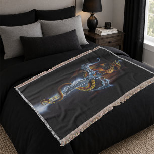 Feuerroter Fantasy-Drache mit silbernem Schwert Ge Decke