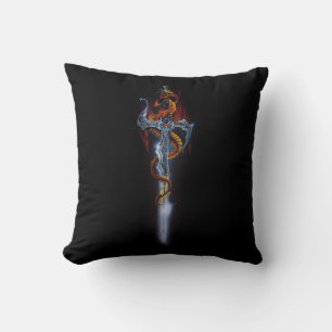 Feuerroter Fantasy-Drache Silber-Schwert-Gemälde Kissen