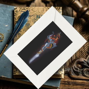 Feuerroter Fantasy-Drache Silberschwert-Gemälde Rechteckiger Aufkleber