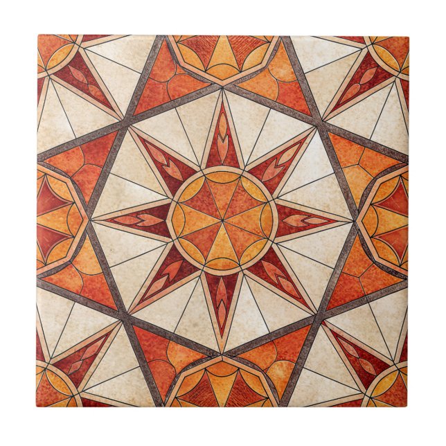 Feuerroter und orangener Sternenburst - Geometrisc Fliese (Vorderseite)