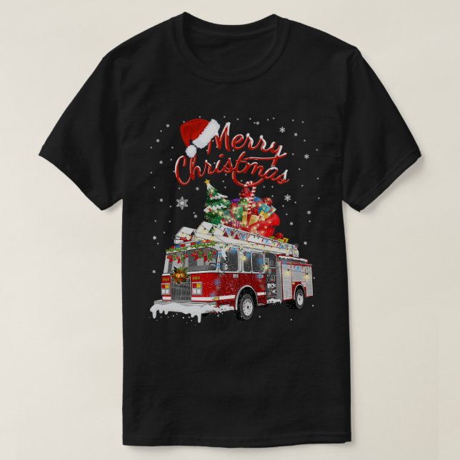 Feuerrucker Santa Sleigh Feuerwehrmann Weihnachtsf T-Shirt (Design vorne)