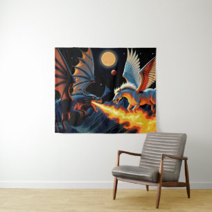 Feuerspeiender Drache und Pegasus Wandteppich
