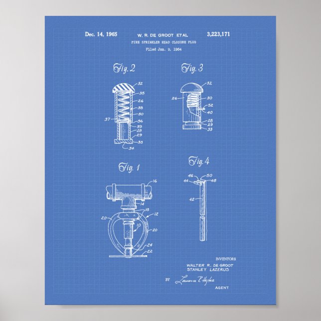 Feuersprinkler Head 1965 Patentart - Blueprint Poster (Vorne)