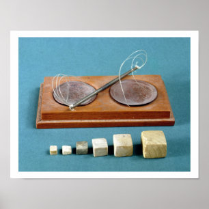 Feuersteingewichte und kupferne Balance, Poster