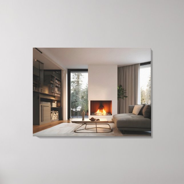 Feuerstelle auf Zuhause Leinwanddruck (Vorderseite)