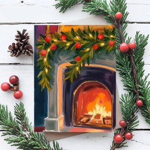 Feuerstelle im Urlaub Gemalte Weihnachtskarte mi Feiertagskarte